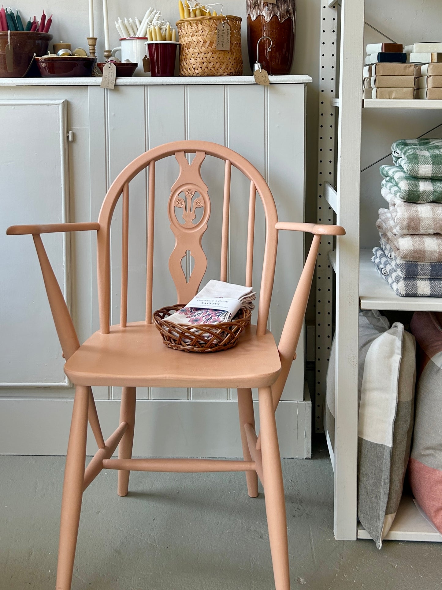 Vintage - Painted Chair - Ercol Fleur De Lys in F&B 'Naperon'